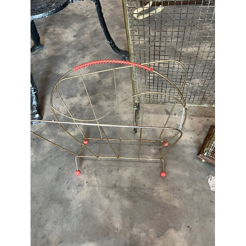 Brass fire screen, magazine racks and CD rack