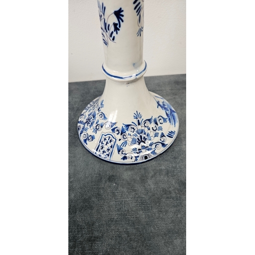 216 - Large pair of Dutch Delft blue and white porcelain candlesticks