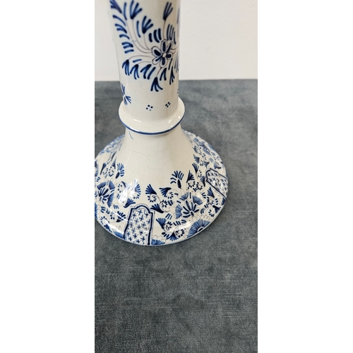 216 - Large pair of Dutch Delft blue and white porcelain candlesticks