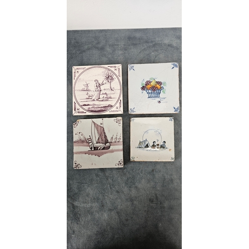 217 - 4 x Assorted Dutch Delft type tiles