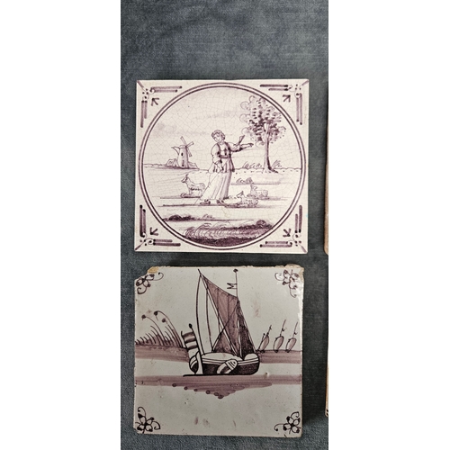 217 - 4 x Assorted Dutch Delft type tiles
