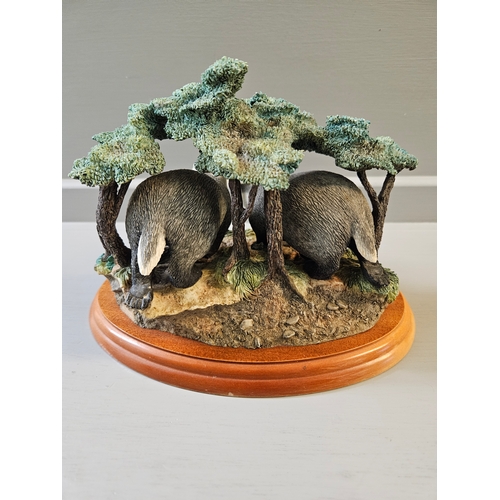 19 - Border Fine Arts 'Country Character's 'Badger Ball' A1020 On Wood Base