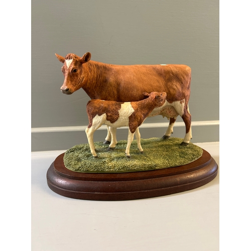 297 - Border Fine Arts ‘Friesian Cow And Calf’ L34 By R Ayres Limited Edition 303/850 On Wood Base