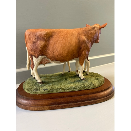 297 - Border Fine Arts ‘Friesian Cow And Calf’ L34 By R Ayres Limited Edition 303/850 On Wood Base