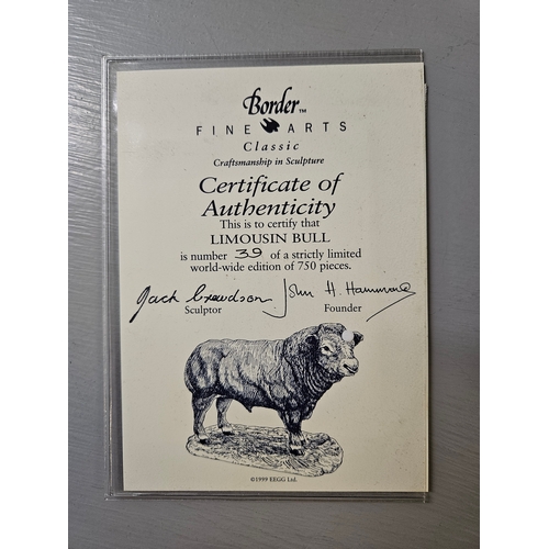 295 - Border Fine Arts 'Limousin Bull' B0531 By J Crewdson Limited Edition 39/750 With Certificate On Wood... 