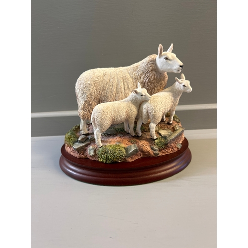 205 - Border Fine Arts ‘Cheviot Ewe And Lambs’ By R Ayres B1119 Limited Edition 183/500 On Wood Base With ... 