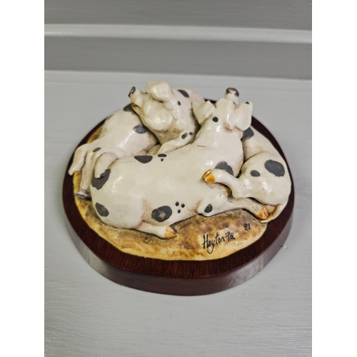 51 - Border Fine Arts 'Piglets' Limited Edition 82/500 By V Hayton With Certificate On Wood Base