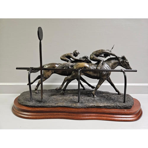 55 - Border Fine Arts Bronze 'Final Furlong' L109 Limited Edition 22/950  By A Wall On Wood Base