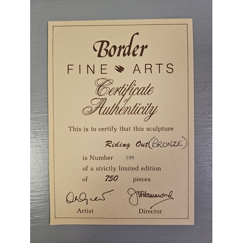 57 - Border Fine Arts Bronze 'Riding Out' Limited Edition 239/750 By D Geenty With Certificate On Wood Ba... 