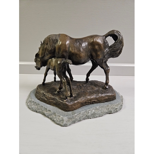 60 - Border Fine Arts Bronze 'Arab Mare And Foal' Limited Edition 95/500 On Slate Base By V Hayton With C... 