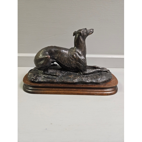 70 - Border Fine Arts Bronze 'Greyhound (Lying)' 064 Special Bronze Version By D Geenty On Wood Base