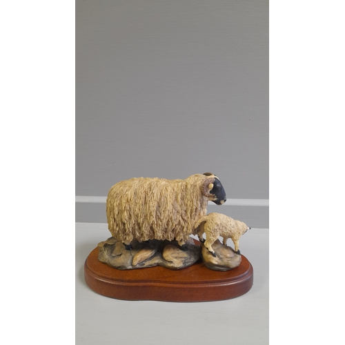 140 - Border Fine Arts 'Blackfaced Ewe And Lambs' L25 By Mairi Laing-Hunt On Wood Base (1st Casting Of 750... 