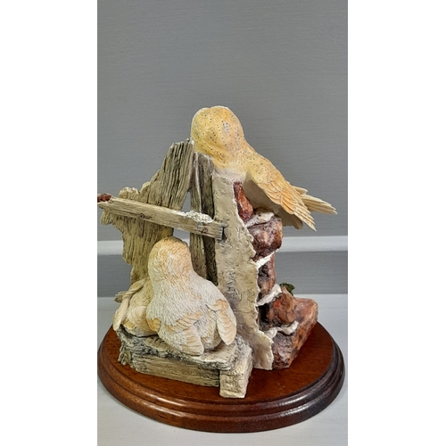 83C - Border Fine Arts 'Barn Owlets' (Three) 089 By R Ayres On Wood Base And The Barn Owl Family RB34 By R... 