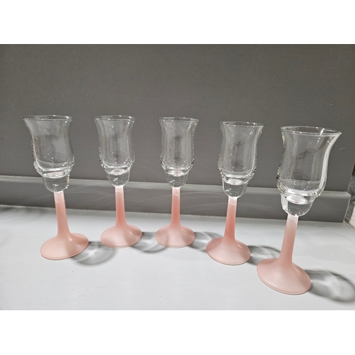 72 - 28 Pink Frosted Stem Glasses - Champagne,  Wine, Brandy Etc