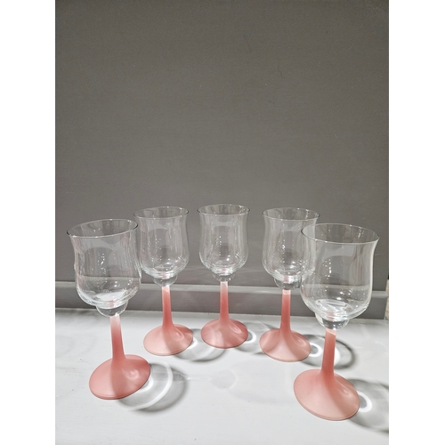 72 - 28 Pink Frosted Stem Glasses - Champagne,  Wine, Brandy Etc