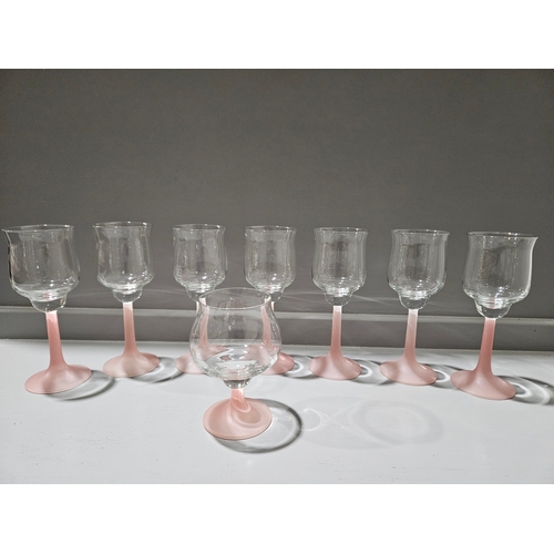 72 - 28 Pink Frosted Stem Glasses - Champagne,  Wine, Brandy Etc