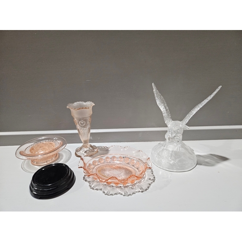 97 - 3Pcs Davison Pink Glass & Cut Glass Eagle