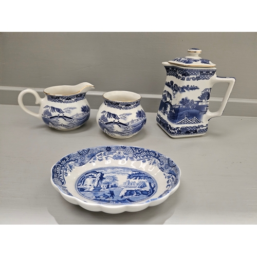 121 - 8Pcs Rington's Blue & White Teapots, Jugs, Vases, Spode Pin Dish Etc