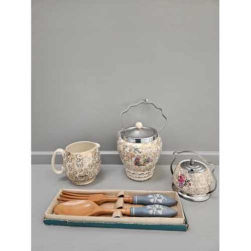 123 - Rington's Maling Teapot & Jug, Sadler Cream, Sugar, Biscuit Barrel, Mason's Cruet Set & Salad Server... 