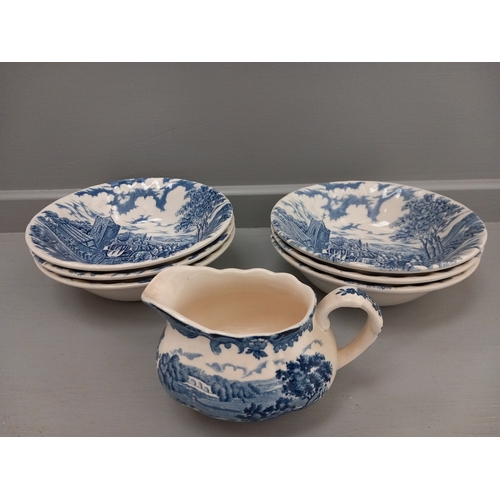 144 - Box Burleigh Ware Blue & White Dinnerware, Royal Worcester Plates Etc