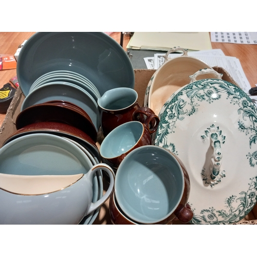 146 - 28Pc Denby Teaware, 2 Green & White Tureens Etc