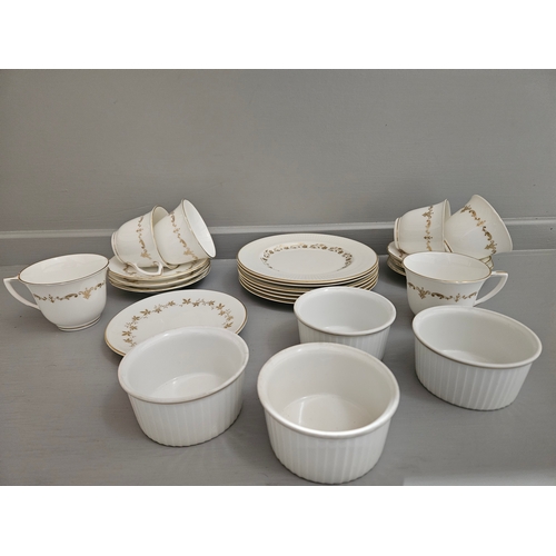 159 - 24Pc Royal Doulton Fairfax 1006 Plates & Bowls,  6 Royal Worcester Gold Chantilly Cups & Saucers, 1 ... 