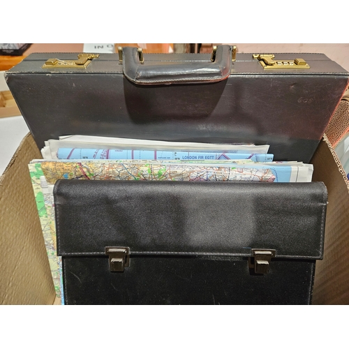 364 - 3 Attache Cases, 1 Other & A Quantity Of Air Charts Etc