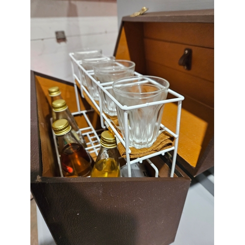 368 - Travelling Drinks Cabinet In Leather Case H37cm