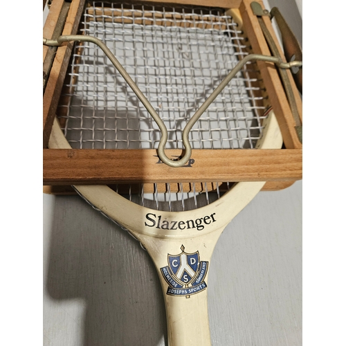 390 - Slazenger Tennis Racket & Protector & 4 Walking Poles