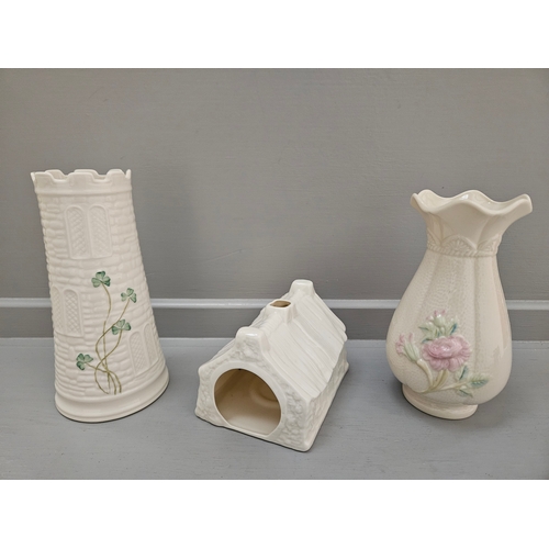 193 - 2 Belleek Vases & Belleek Candleholder