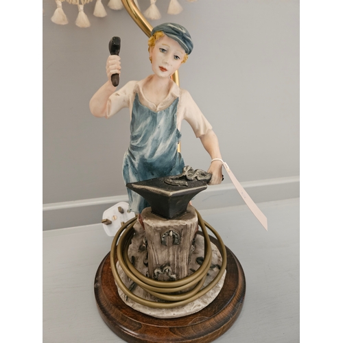 215 - 2 Capodimonte Boy/Girl & Blacksmith's Table Lamp