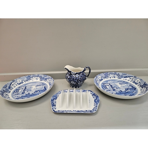 220 - 2 Spode Dishes, Toast Rack, Burleigh Calico Jug & Pizza Plate