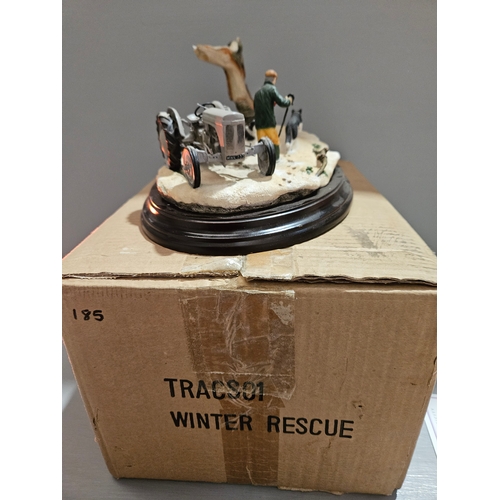 223 - Country Artist's Danbury Mint 'Winter Rescue' TRACS01 By Keith Sherwin On Wood Base In Original Box