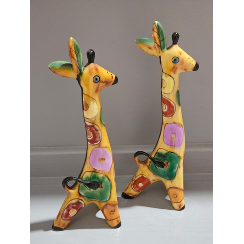 239 - 1960's Beer Stein & 2 Ceramic Hand Painted Giraffe Figures Made In USSR