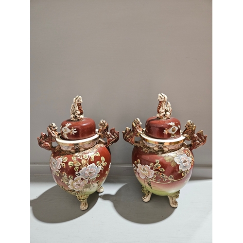 249 - A Pair Of Oriental Porcelain Mantel Vases & 1 Other