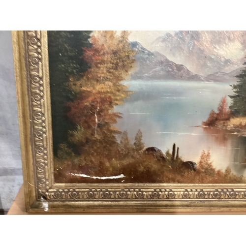 578 - Large Oil On Canvas - Lakeland Scene (A/F) W106cm H75cm