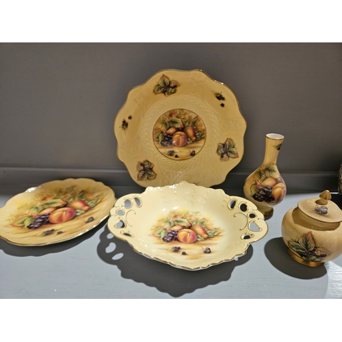 253 - 5Pcs Aynsley 'Orchard Gold' Dishes, Plates, Vases & 2 Indian Tree Hand Painted Vases