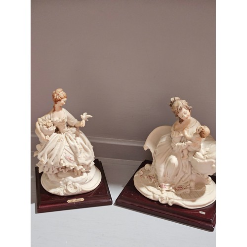 254 - 3 Capodimonte Figurines & 1 Other (On Wood Bases)