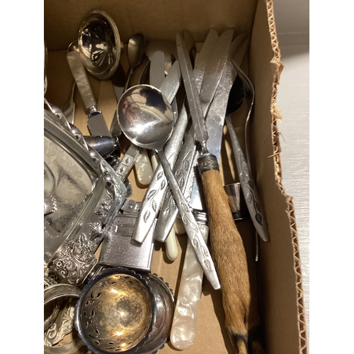 481 - Box Of Plated Dishes, Cutlery Etc