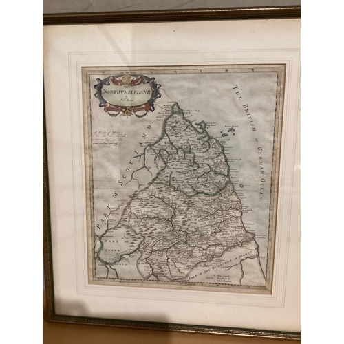 555 - Map Of Northumberland In Frame W56cm H62cm