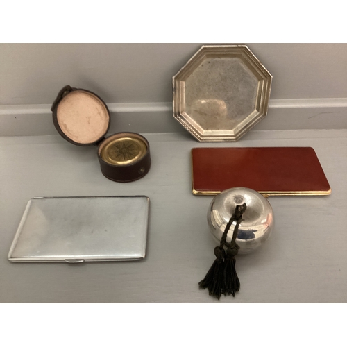 494 - Plated Parks Of London Candle, 2 Cigarette Cases, Plated Tray, Modern Military Compass