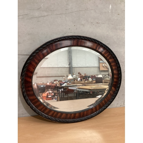 593 - Mahogany Oval Wall Mirror H51cm W61cm