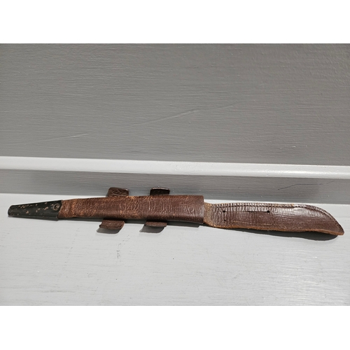 298 - World War 2 Commando Fighting Knife With Stag Horn Handle In Leather Sleeve