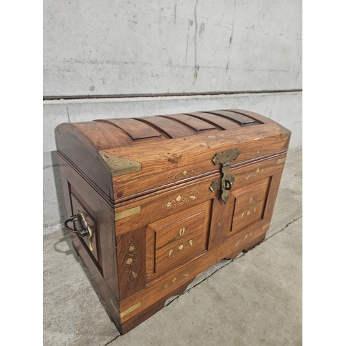 607 - Brass Bound And Brass Inlay Dome Top Chest H46cm W60cm D39cm