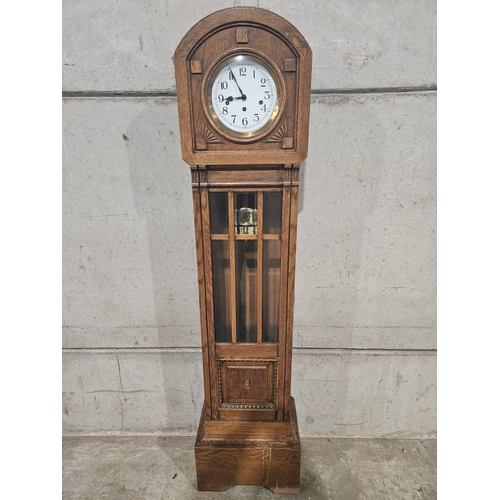 610 - Oak Dome Top Grandmother Longcase Clock H165cm W40cm D26cm