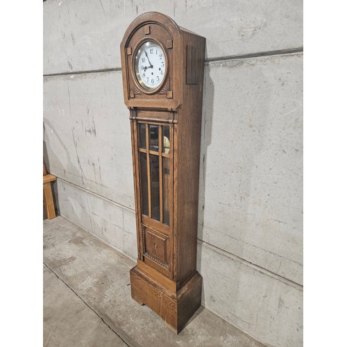 610 - Oak Dome Top Grandmother Longcase Clock H165cm W40cm D26cm