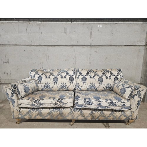 611 - Blue And Cream Pattern 3 Seater Settee