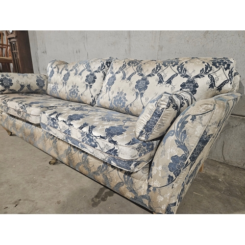 611 - Blue And Cream Pattern 3 Seater Settee