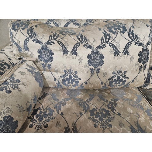 611 - Blue And Cream Pattern 3 Seater Settee