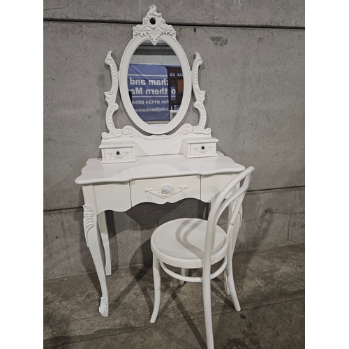 615 - White Reproduction Dressing Table H158cm W80cm D40cm & A Bentwood Chair